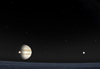 Юпитер и ещё два его спутника, взгляд с Ганимеда
