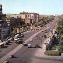 Начало Ленинградского шоссе у Белорусского вокзала. Москва конца 1950-х.