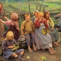 Дети с подсолнухами. Автор: Федот Васильевич Сычков (1870 - 1958).
