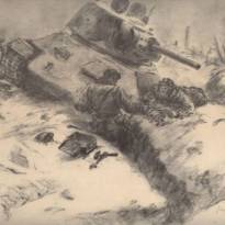 В окопах. Рисунок неизвестного автора. (Фронтовые рисунки участников Сталинградской битвы).