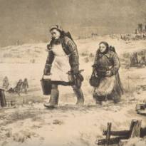 Сталинградские официантки. Рисунок неизвестного автора. (Фронтовые рисунки участников Сталинградской битвы).