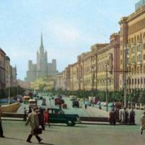 Вид на Садовое кольцо с площади Маяковского. Москва конца 1950-х.